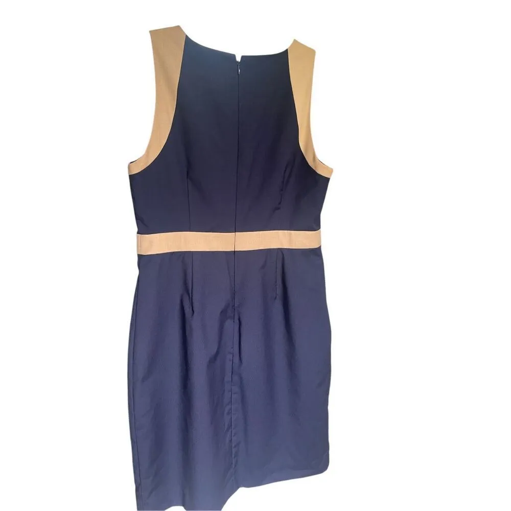 JCrew Suiting Color Block 100% Wool Sleeveless Sheath Dress Blue / Beige 12 - Image 2