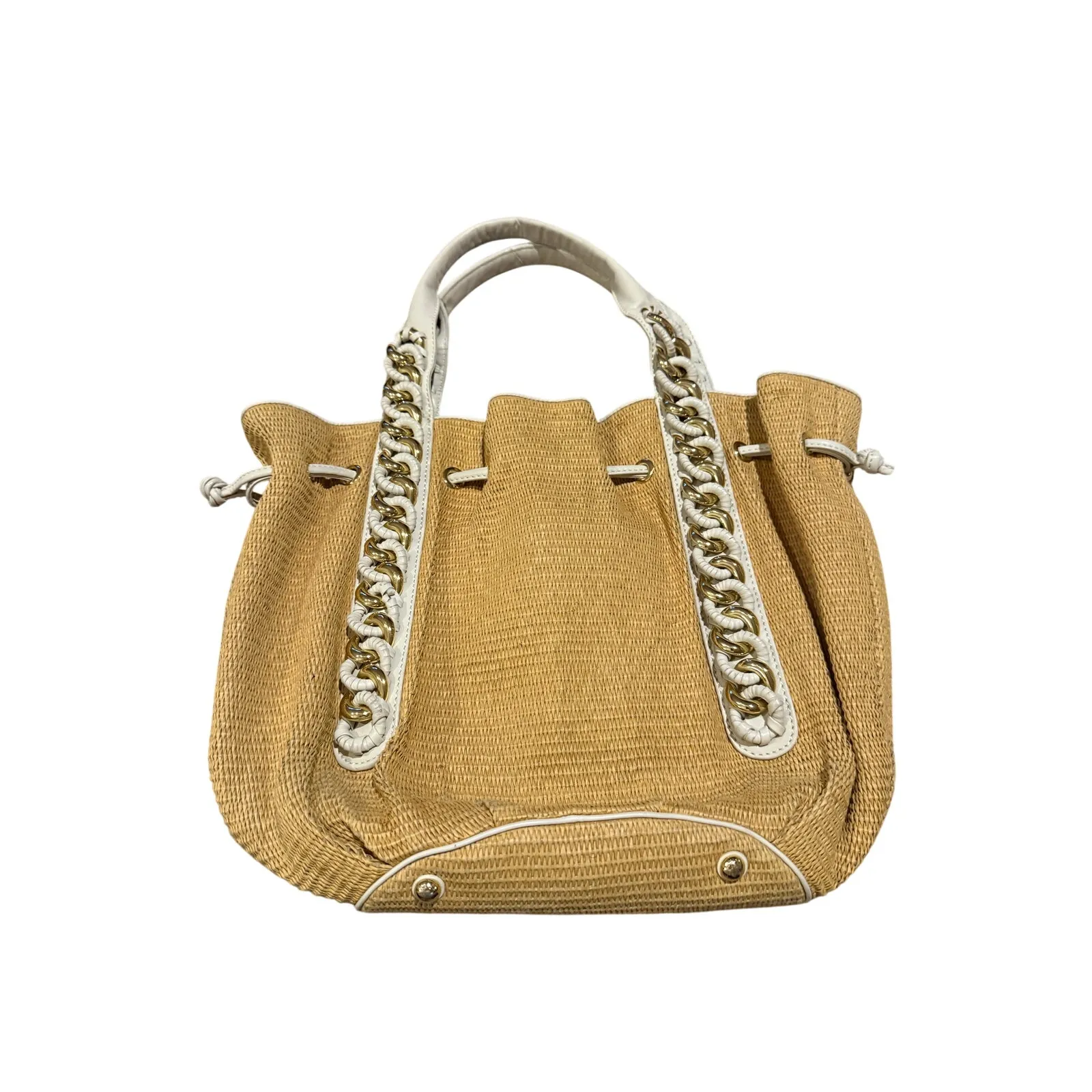 Michael Kors Straw Shoulder Bag White Gold Summer Handbag - Image 5