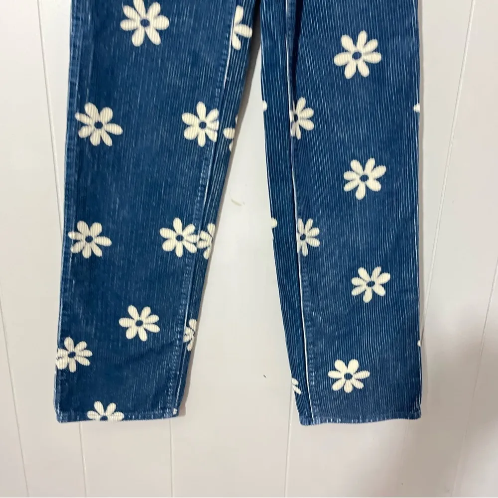 PacSun BF 90’s Carpenter Corduroy High Rise Blue Floral Print Jeans Size 23 - Image 2