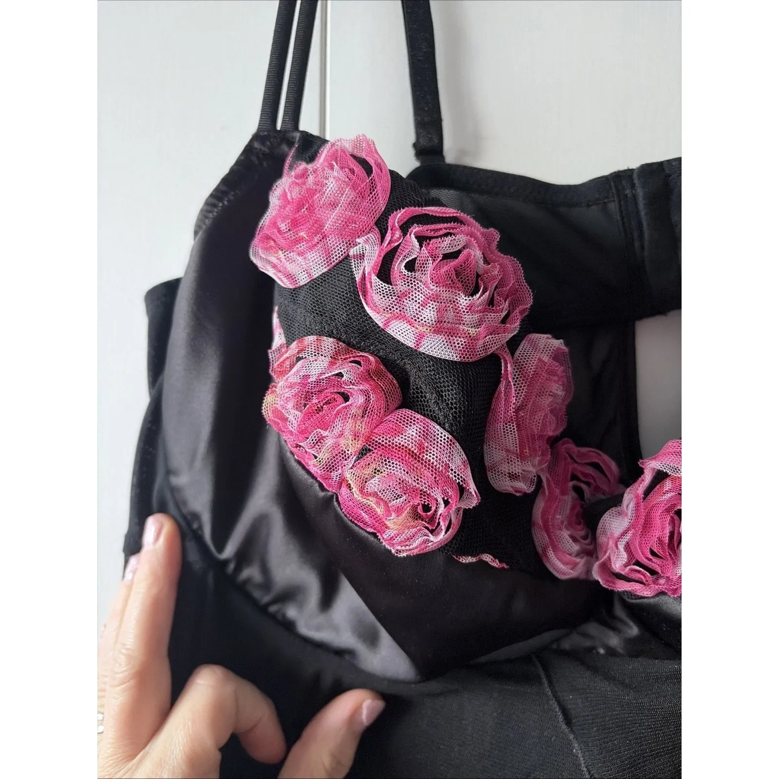 Cacique Black Babydoll Flowers Nightie Lace Underwire Padded Size 22/24 - Image 3