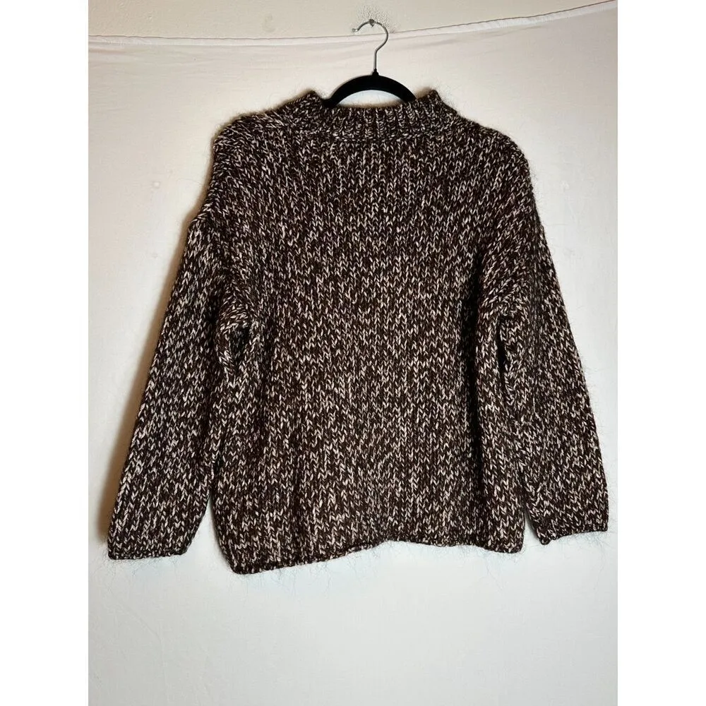 Massimo Dutti Chunky Chocolate Brown & Metallic Thread Sweater Sz Small - Image 3