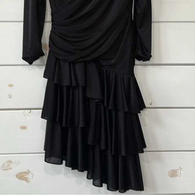 Vintage Abby Kent 80’s Beaded Sequin Shoukder Ruffle Hem Cocktail Dress Women 12 Black - Image 12