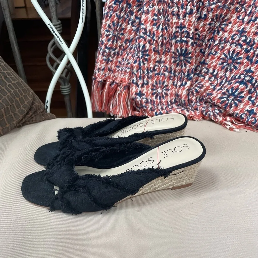 Sole Society Fabric‎ Knot Slip On Espadrille Wedges in Black Size 6.5 - Image 2
