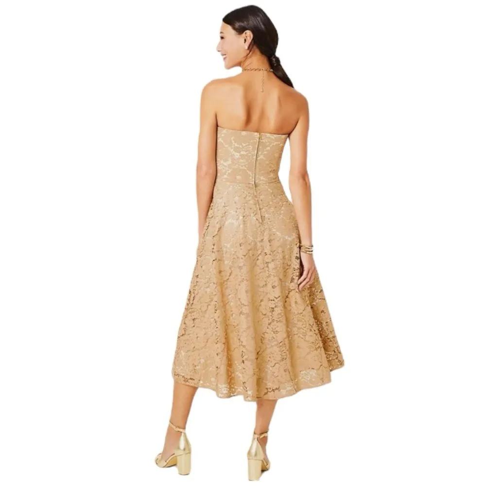 Lilly Pulitzer Sz 10 Aubrianna Strapless Midi Dress Gold Lace Metallic Gown‎ NWT - Image 8