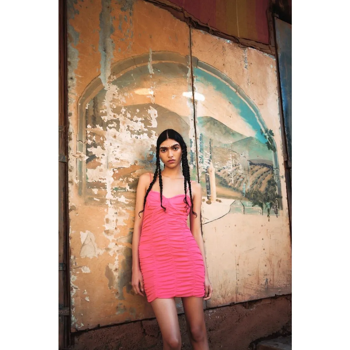 Zara Pink Ruched Mini Dress Size Large Tulle Corset Bustier Barbie Cocktail Y2K - Image 9