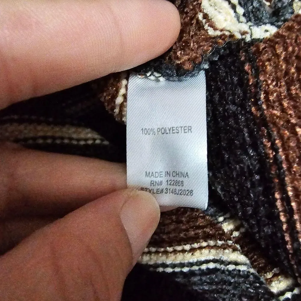 Chenault Brown & Black Striped Slouchy Doman Chenille Crewneck Sweater Size Smal - Image 6