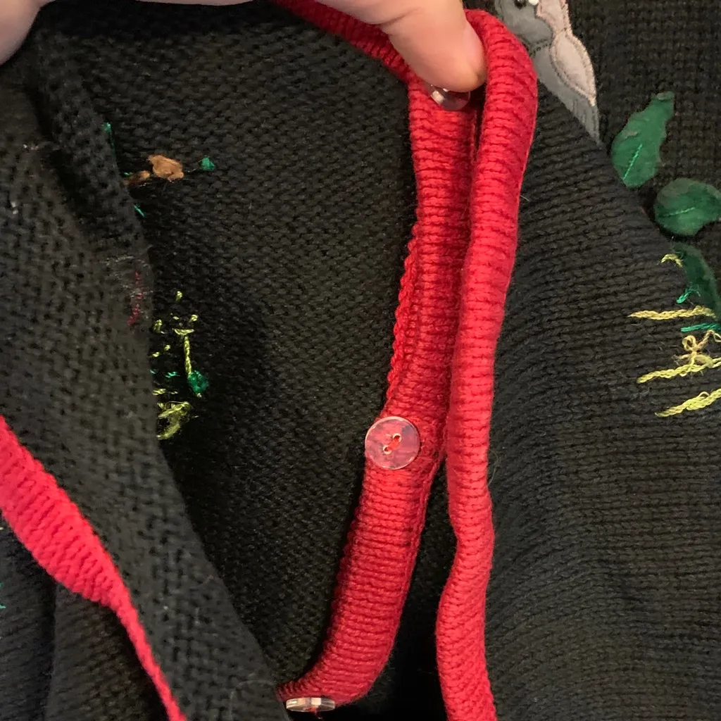 Designers Originals cardigan sz M embroidered grandma vintage birds Christmas * Black Size M - Image 7