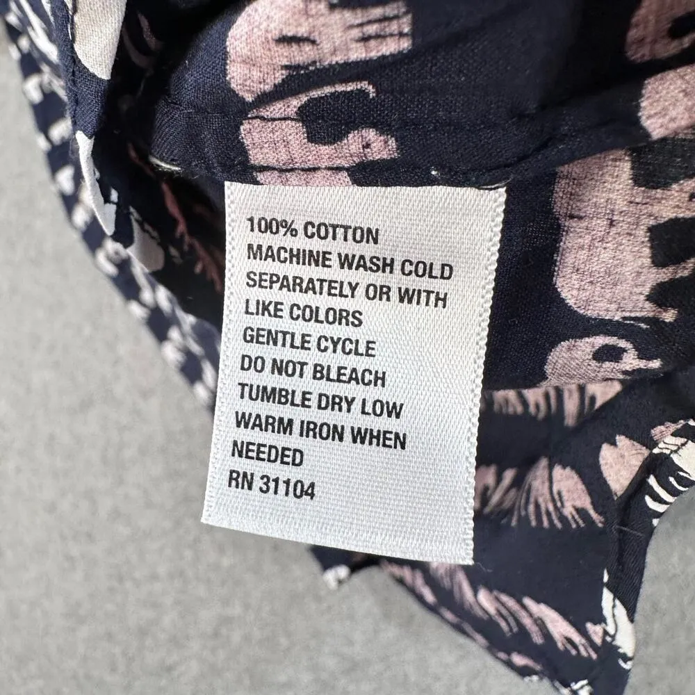 Crown & Ivy Elephant Print Long Sleeve Button-Up Shirt Women's XL Navy/White - Image 8