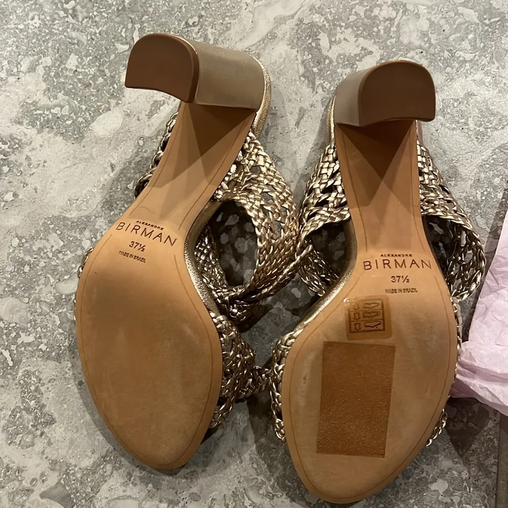 Alexandre Birman Clarita Braided Block Heel Sandals, Golden Size 37.5 NEW $795 - Image 9