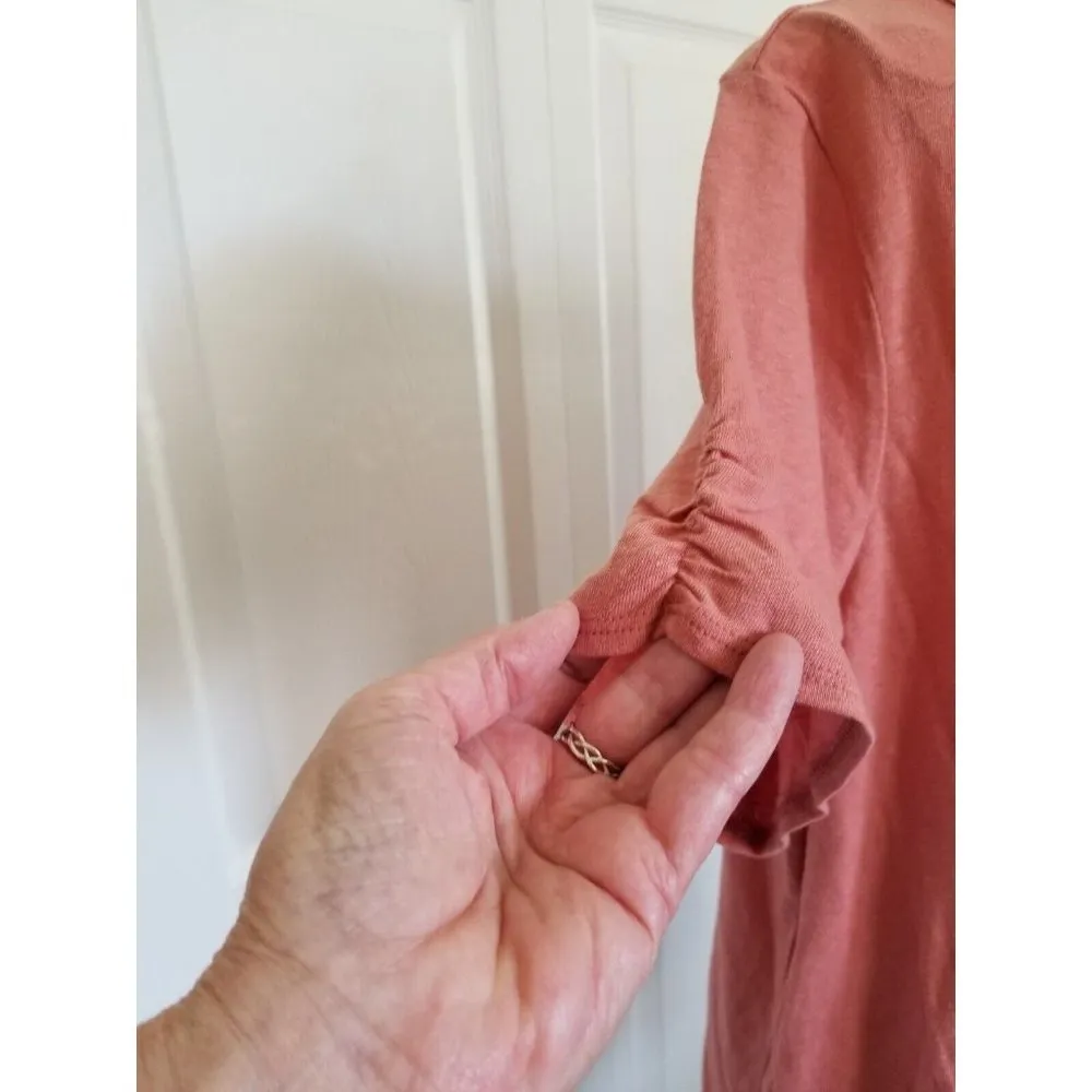 CASLON Womens Ruched Side & Short Sleeve Boat Neck T-Shirt Pink Brick Size XL - Image 2