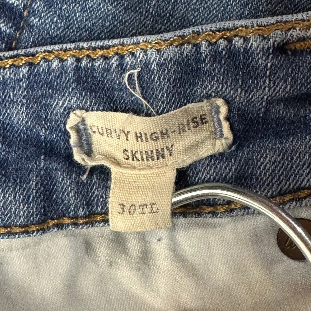 Madewell SZ 30TL TALL Curvy Hi-Rise Skinny Jeans Distressed Stretch Zip-Fly Blue - Image 11