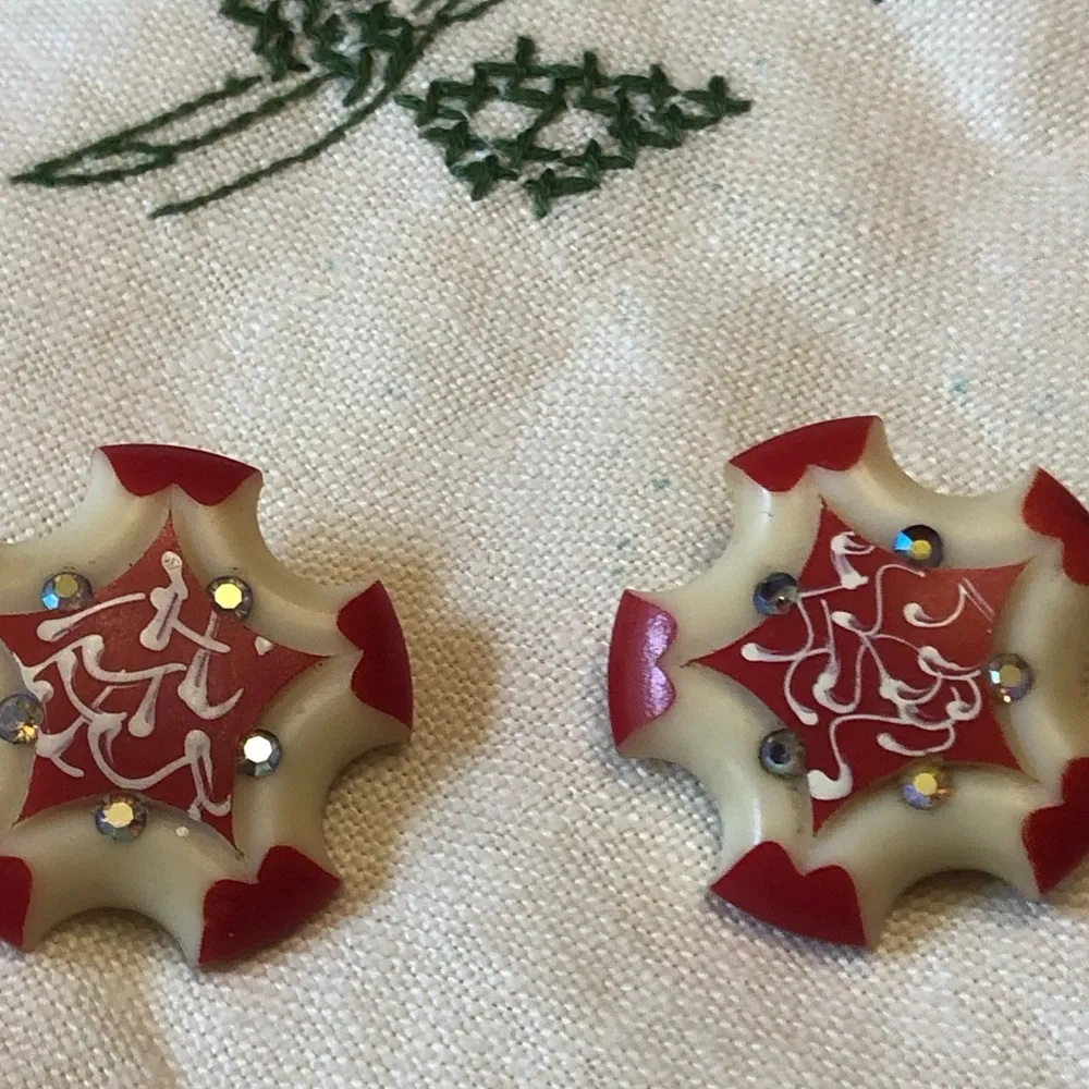 Vintage 1950s Red Lucite Clip On Earrings - Image 2