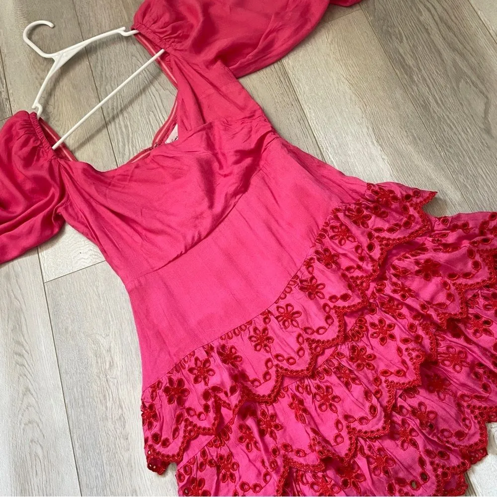 Lovers + Friends (NWT) Aella Mini Dress Pink (xsmall) eyelet puff sleeve party - Image 9