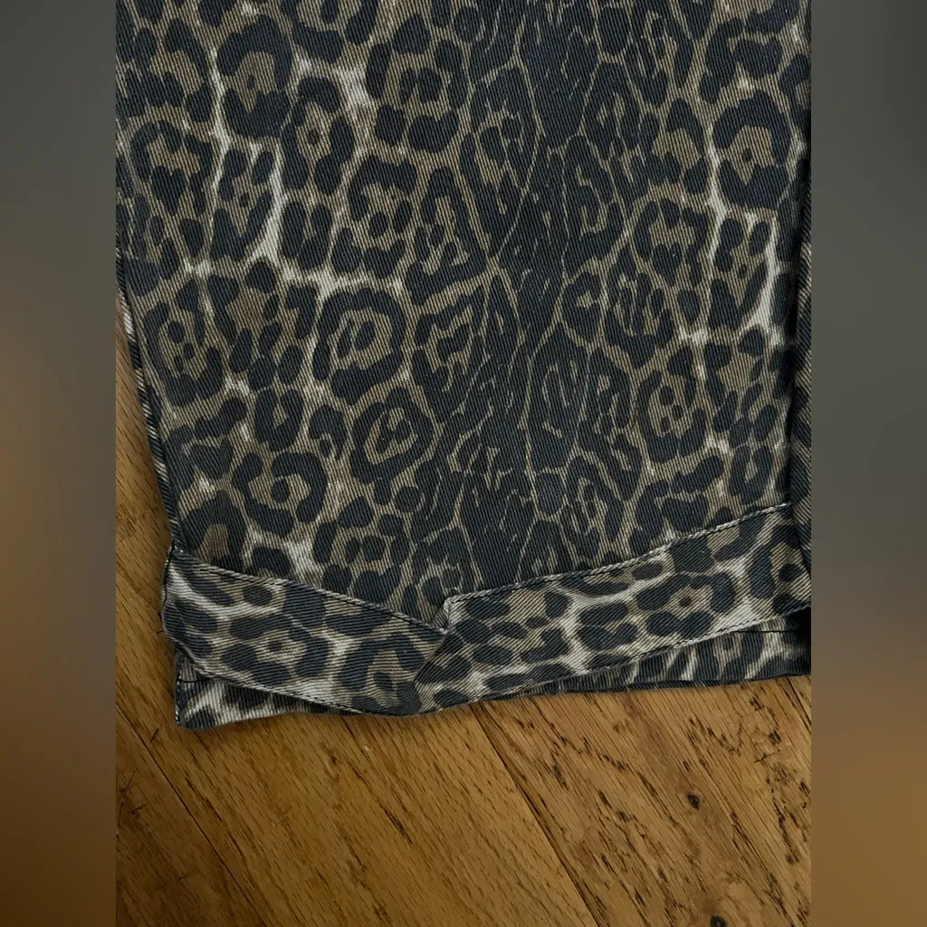 L - Betsey Johnson Cargo Jumpsuit Denim Léopard Strapless Wide Leg  RARE - Image 5