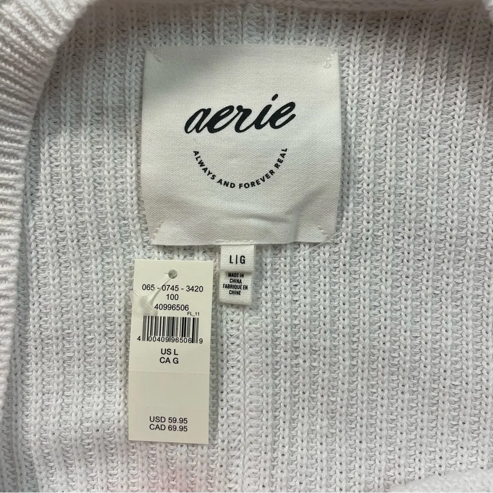 NWT Aerie Beyond Cropped Sweater in White & Red Stripe Women’s Large 100% Cotton - Image 7