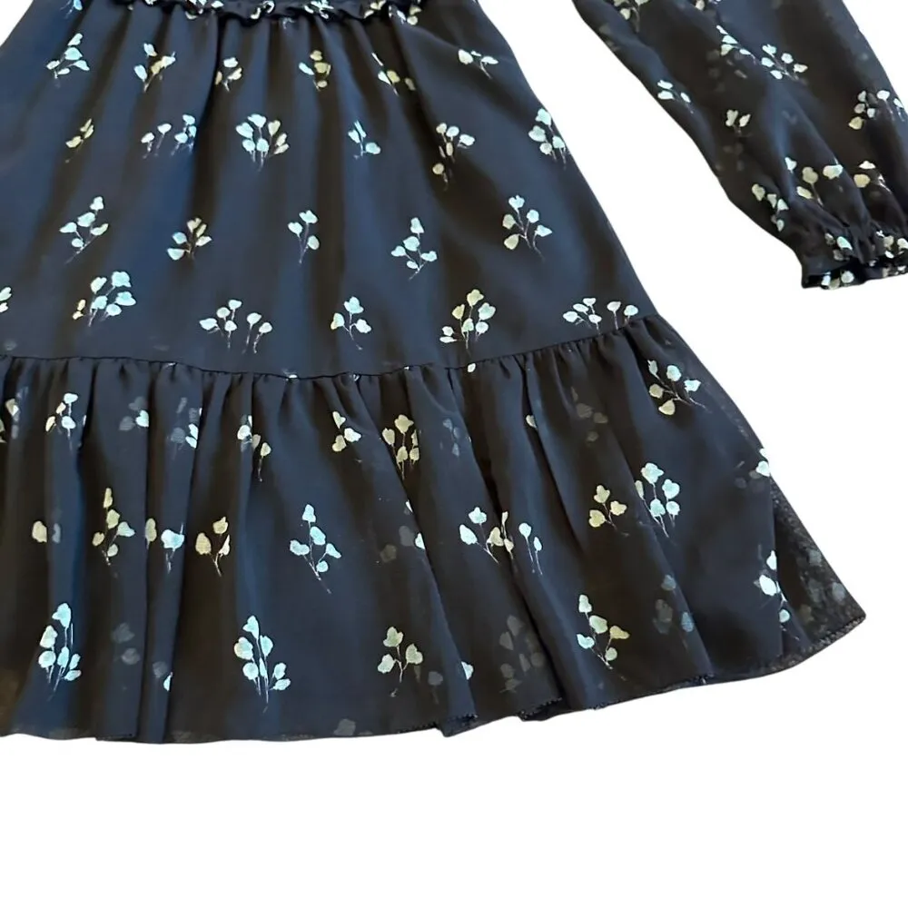 Wilfred Aritzia Tempest Dress Black Aqua Print Long Sleeve Mini Length Size XS - Image 8