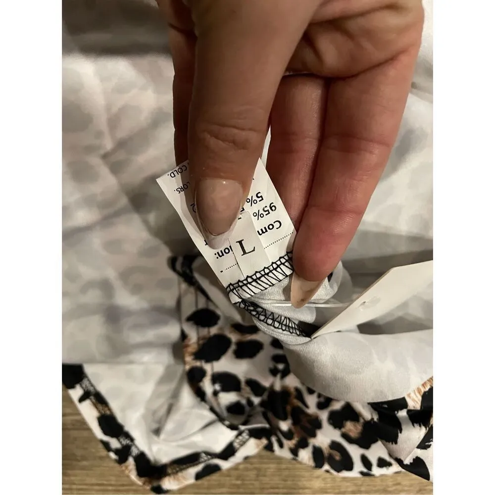 New Fashion Blue and Cheetah Print Tiered Dress L New Size L - Image 5