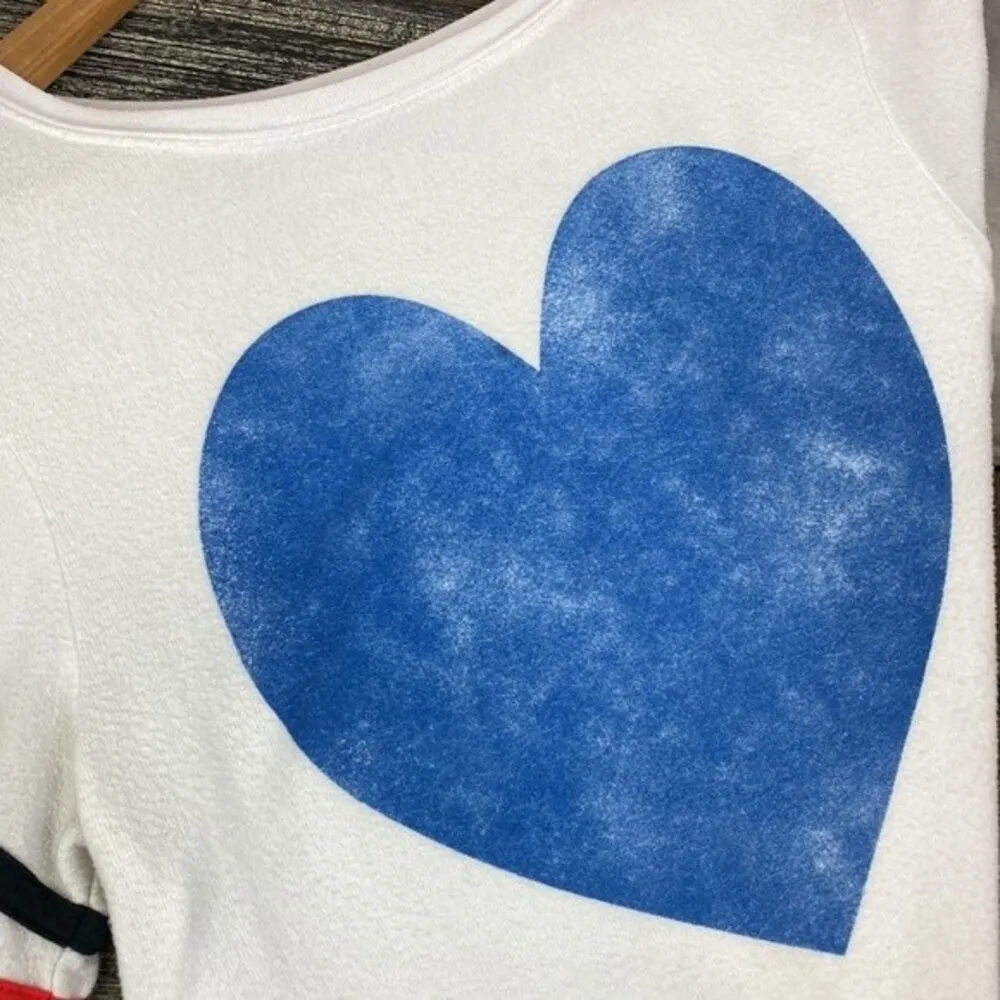 Wildfox White & Blue Heart Print Long Sleeve Sweatshirt XS - Image 6