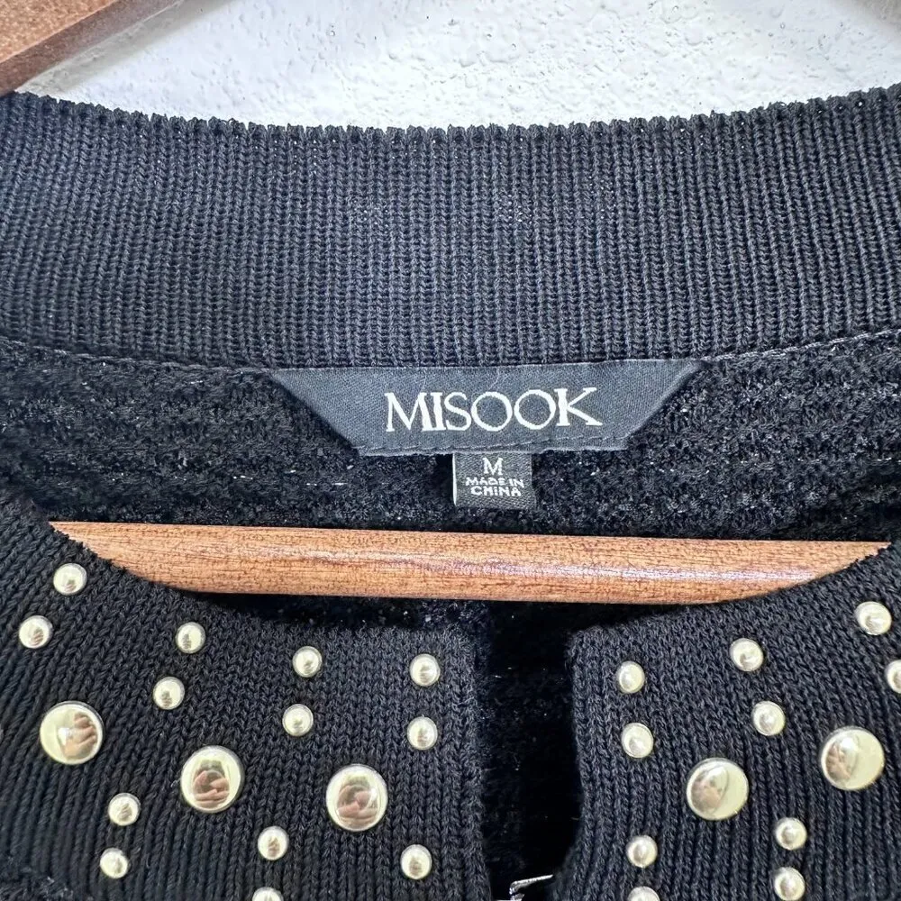 Misook Black and Gold Stud-Trim Knit Jacket Contemporary Longline Old Money Med‎ - Image 7