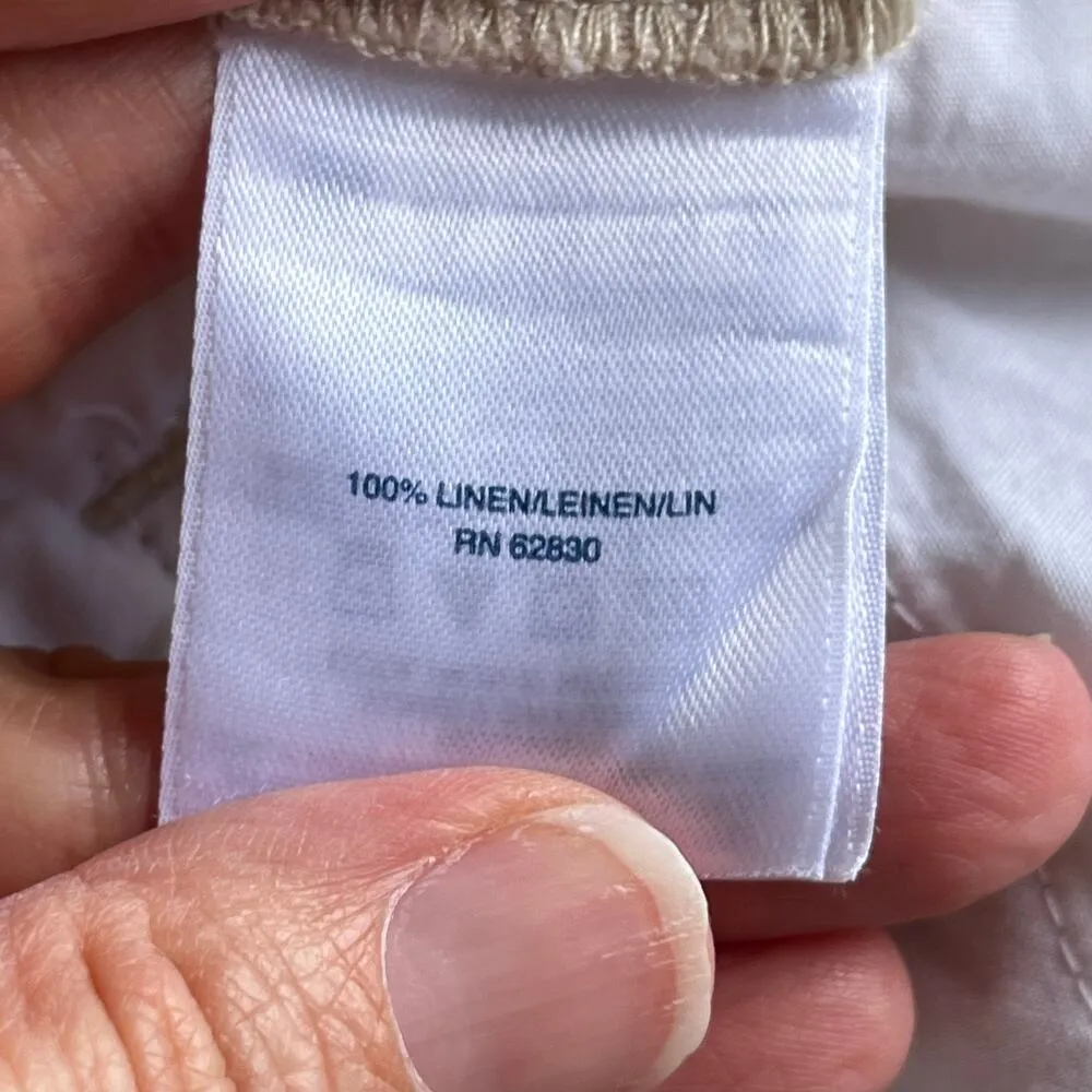 Land's End Women's Khaki Mid Rise 100% Linen Belted Pants Size 4 - Image 7