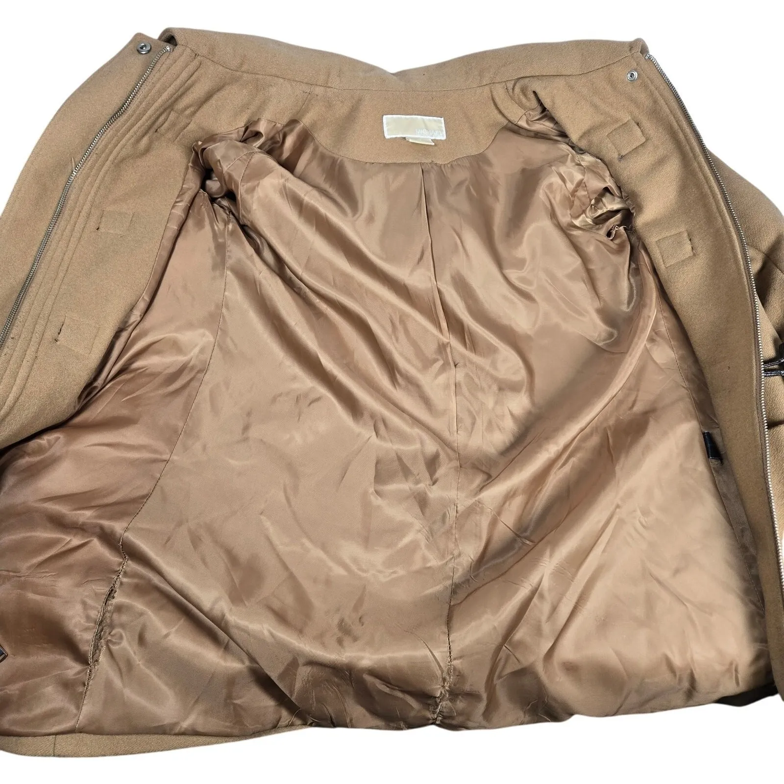 MICHAEL Michael‎ Kors Tan Brown Wool Blend Peacoat Toggle Zip Up Hooded 10 - Image 5