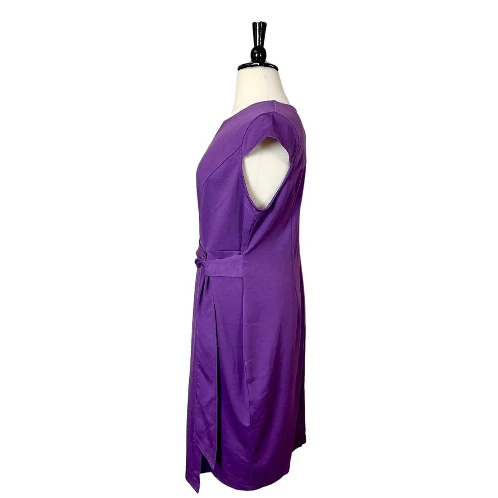 Hannah Nikole Sheath Dress Midi Split Neck Tie Waist Cap Sleeve Purple 22W New - Image 6