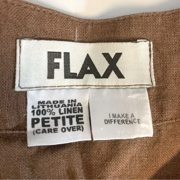 FLAX Brown Linen Button Down‎ Blouse Size Petite or US 4 - 6 - Image 5