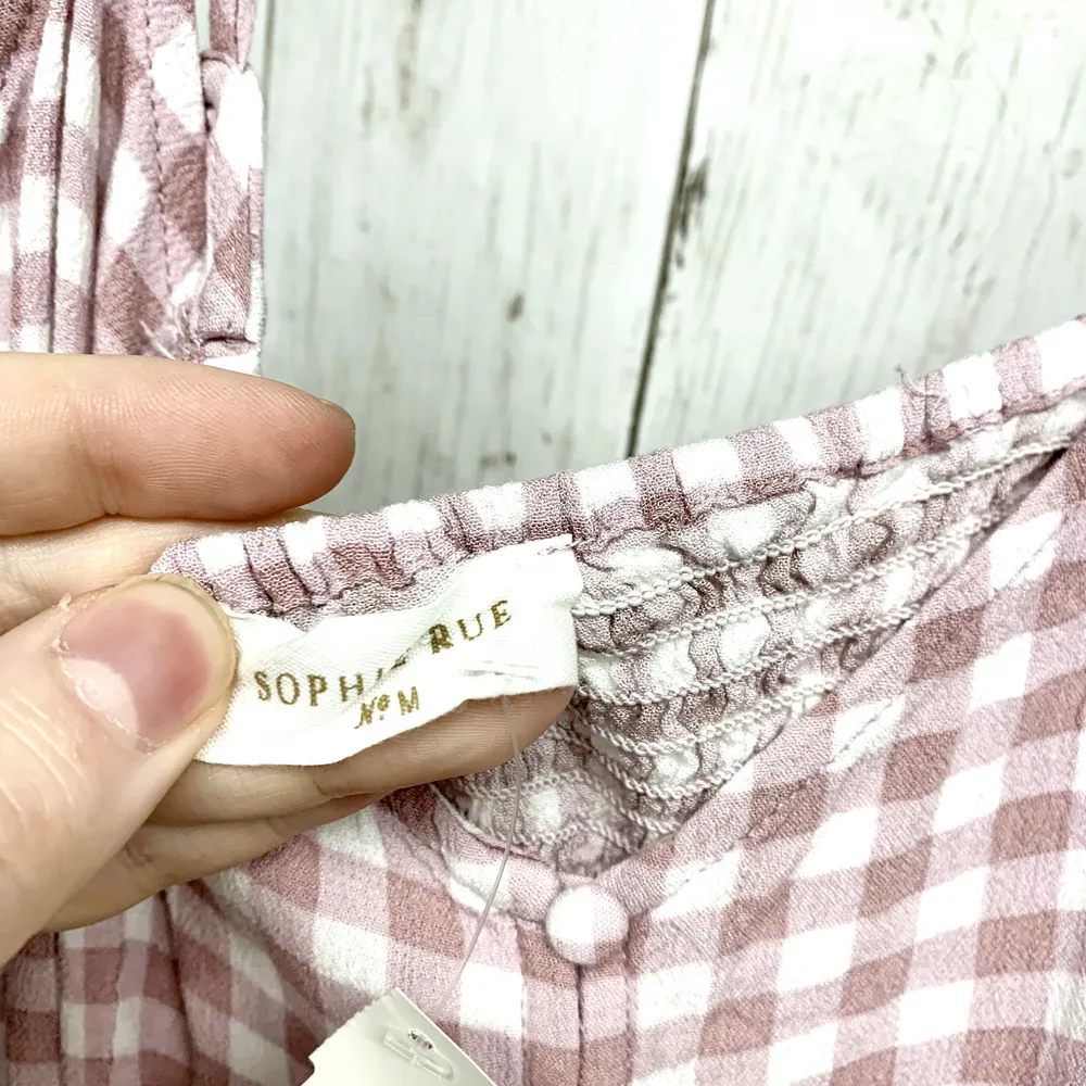 Sophie Rue Tank Top Women Size M V Neck Plaid Pink Button Down Slim Fitting - Image 3