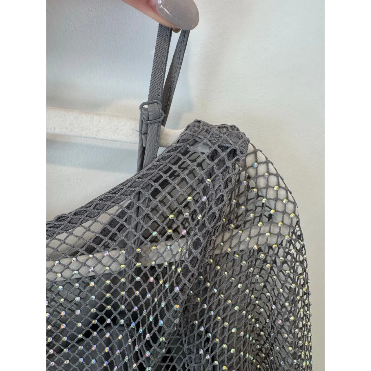 House of Harlow 1960 Grey Fishnet Rhinestone Long Sleeve Midi Dress Size S NWOT Gray - Image 10