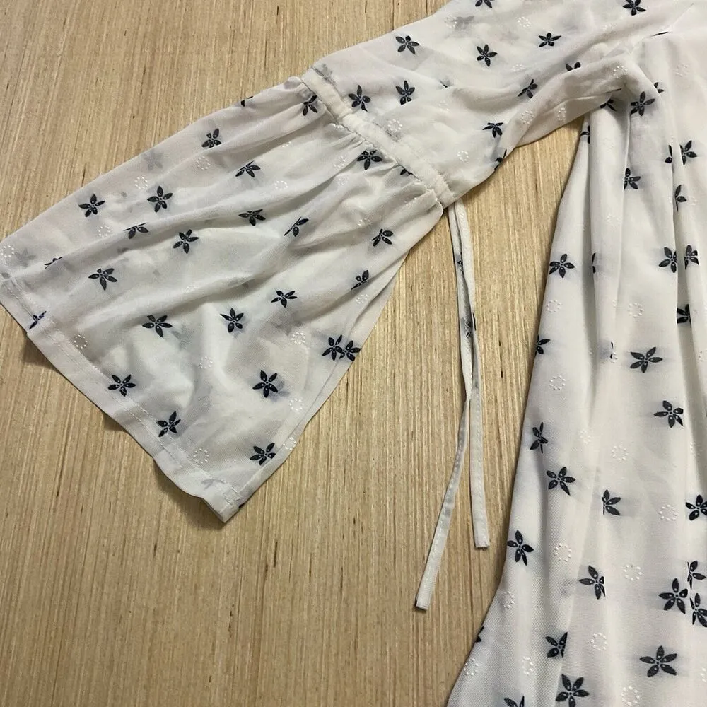 Siren Lily Dress Blue White Floral Motif Size 1X Bell Sleeve Midi Dress Fairy - Image 10