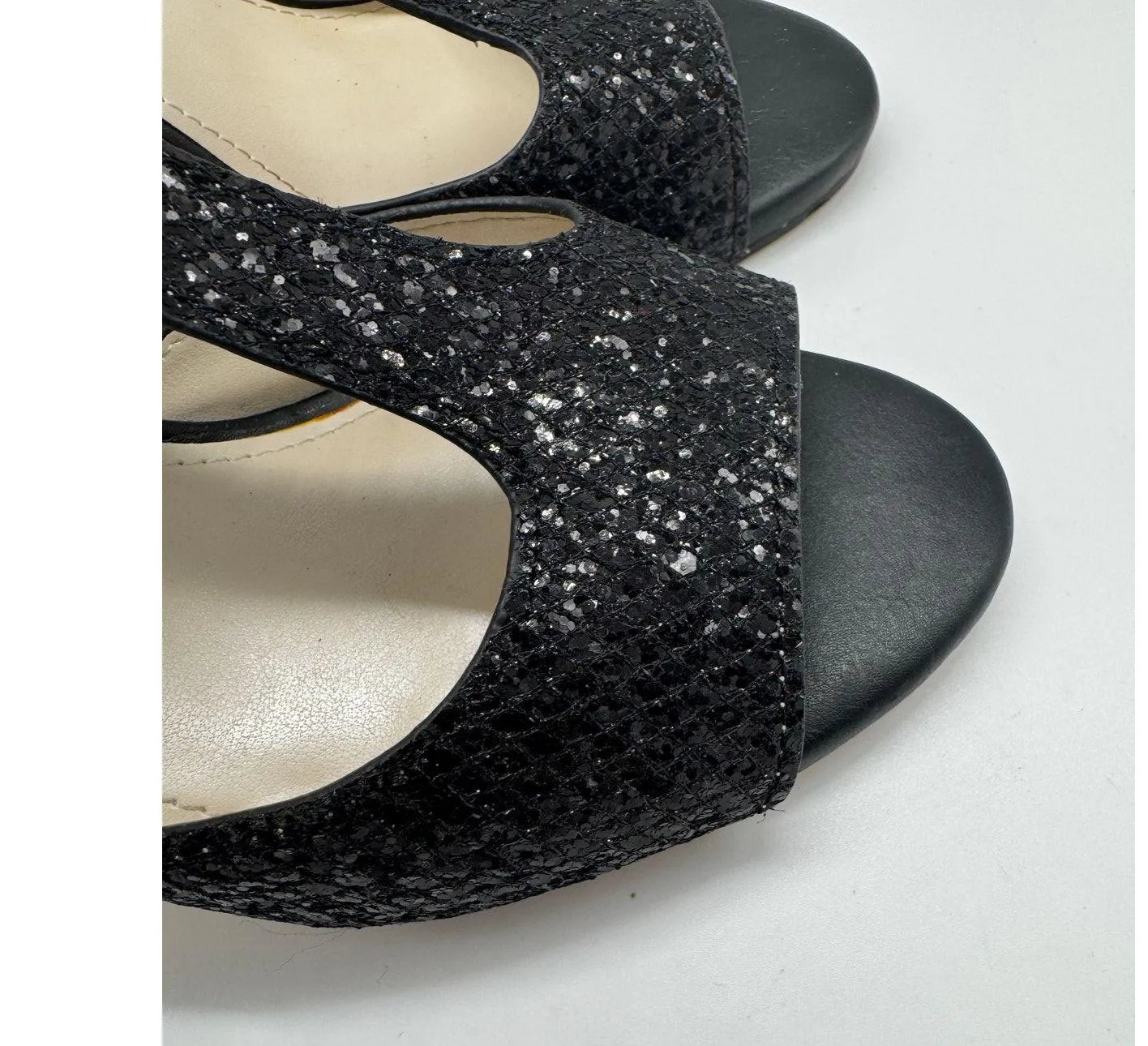 Davids Bridal Saylor Black Glitter Open Toe High Heel Pumps Sz 8.5 Wedding Prom - Image 5