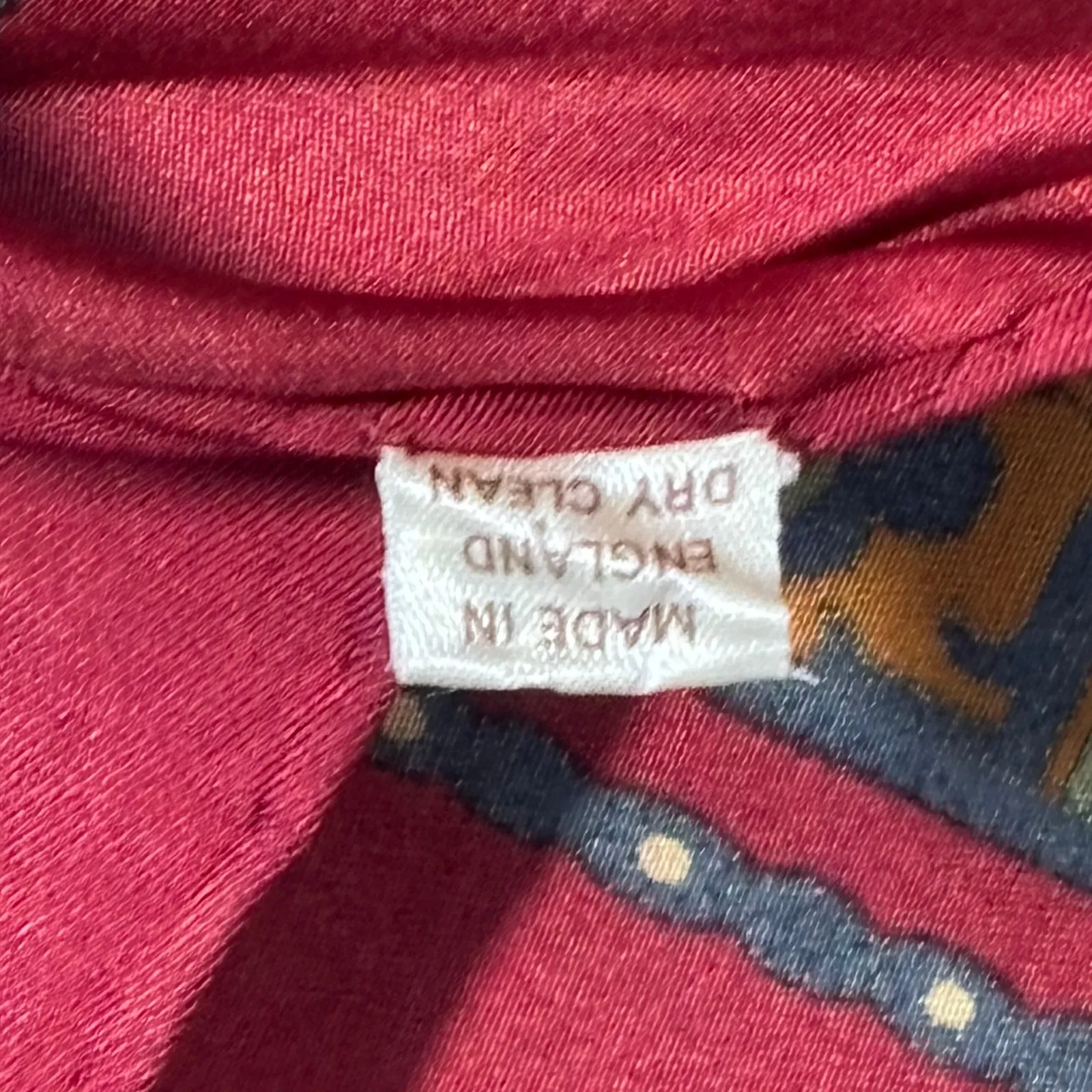 Vintage Made in England Pure Silk Paisley Scarf Burgundy Green Gold Square Wrap Red - Image 6