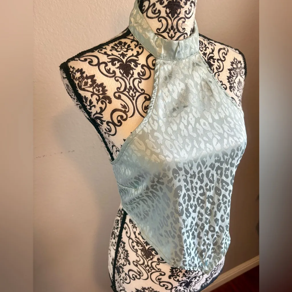 BLANC Sleek Halter Top in Light Blue Animal Print - Image 3