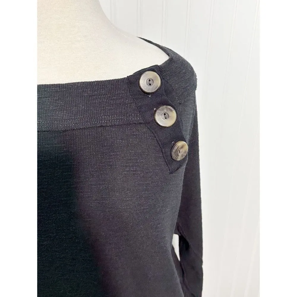 Free People Women's Don't Forget Me Button‎ Pullover Shirt Top Black Size Medium - Image 5