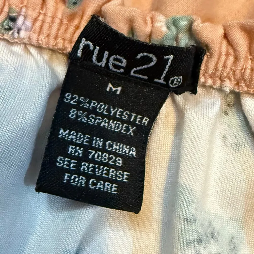 Rue 21 Juniors Medium Pink Floral Ruffle Off Shoulder Romper Shorts Cottagecore - Image 6