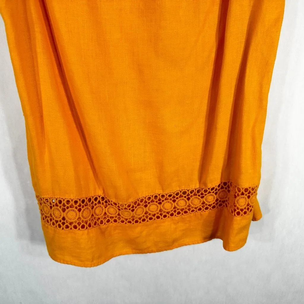 Crown‎ Ivy Small Top Gold Orange Linen Sleeveless Crochet V Neck Sleeveless 320 - Image 9