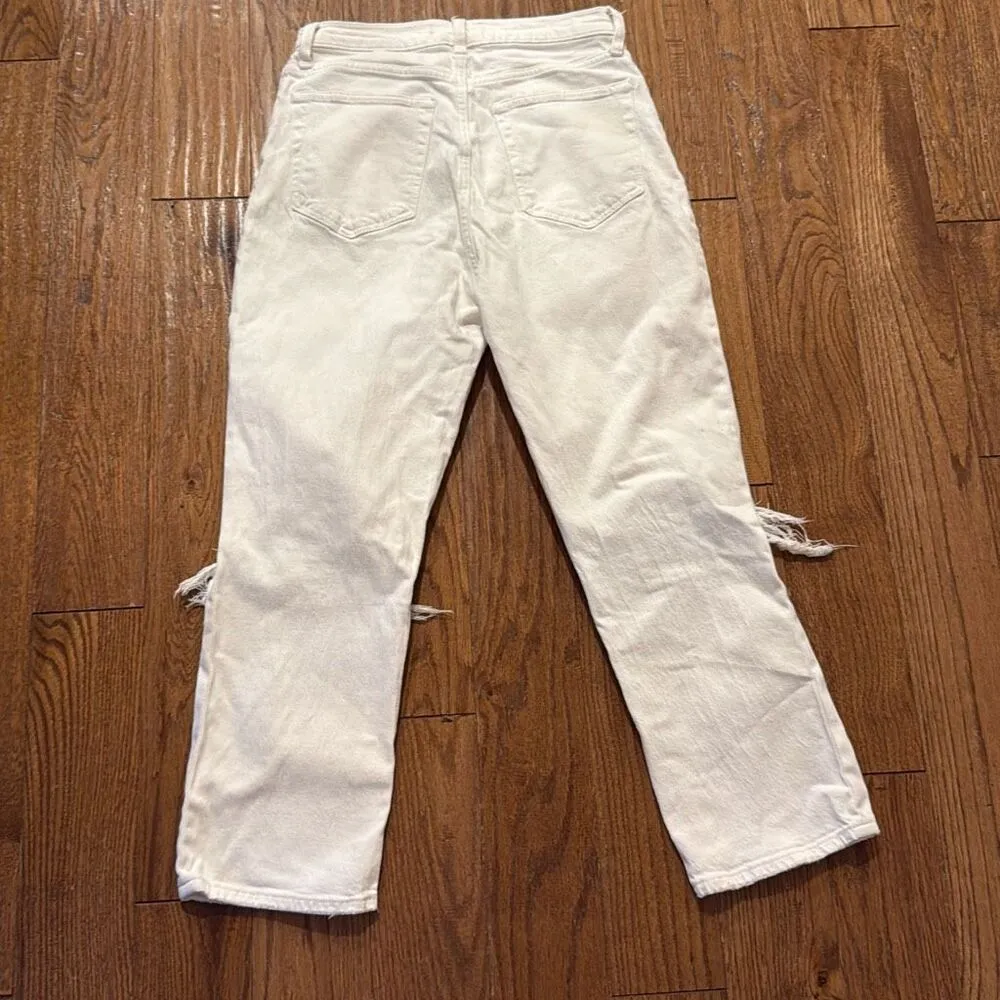 Abercrombie & Fitch ankle straight ultra high rise white distressed jeans 28s - Image 11