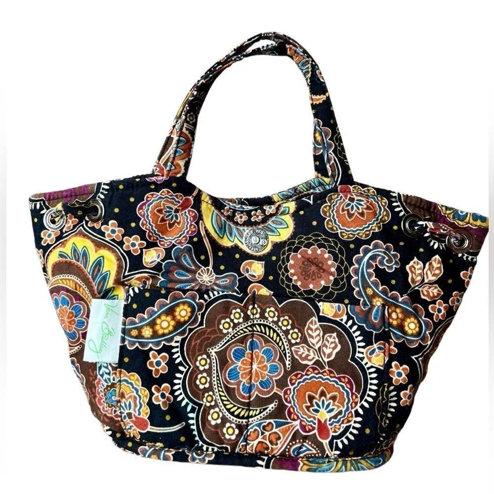 Vera Bradley Quilted "Kensington" Sherry Handbag Tote‎ Brown Paisley Earth Tones - Image 7