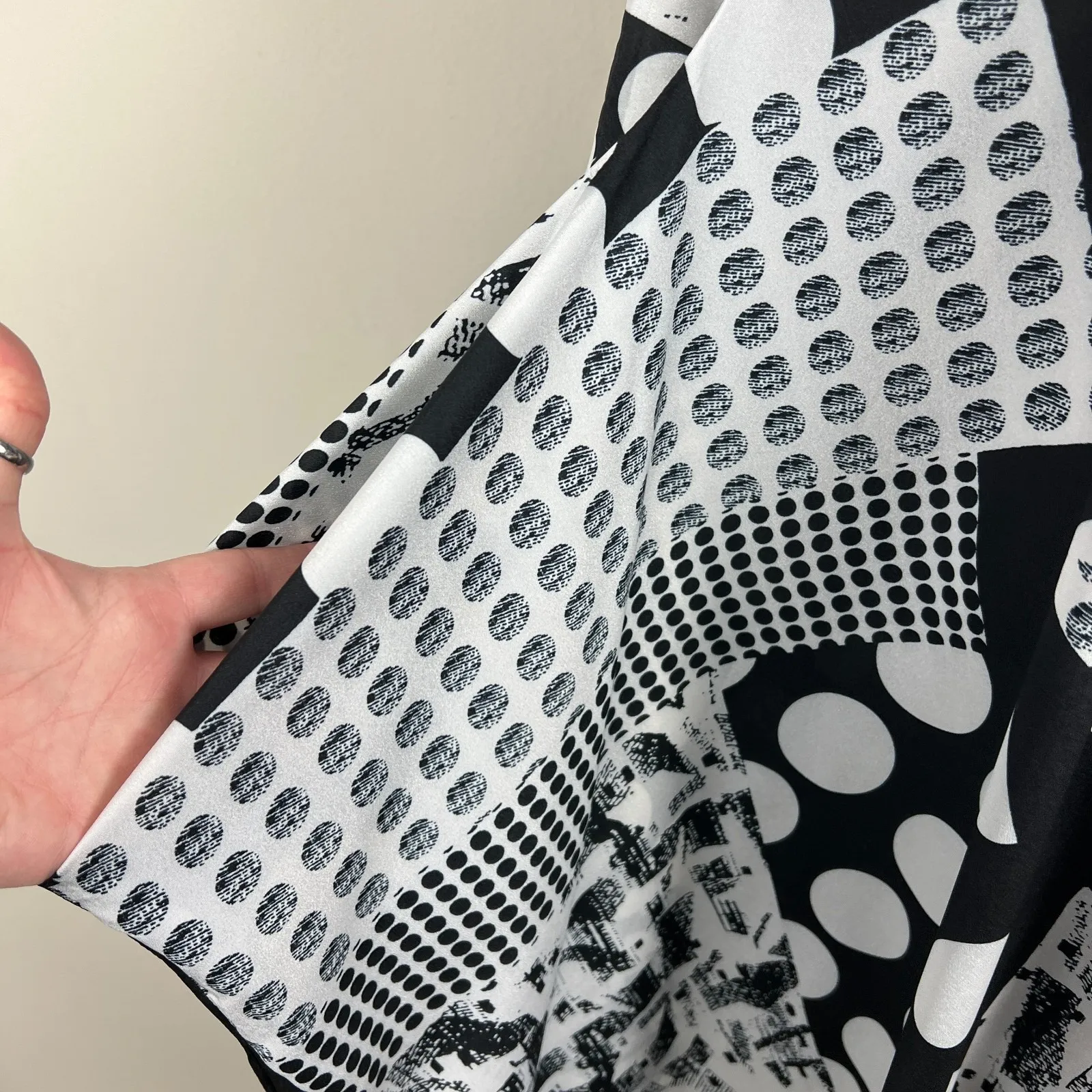 Caara Krefeld Midi Dress Small Scarf Print Asymmetric Artsy Lagenlook Oversized Black - Image 8