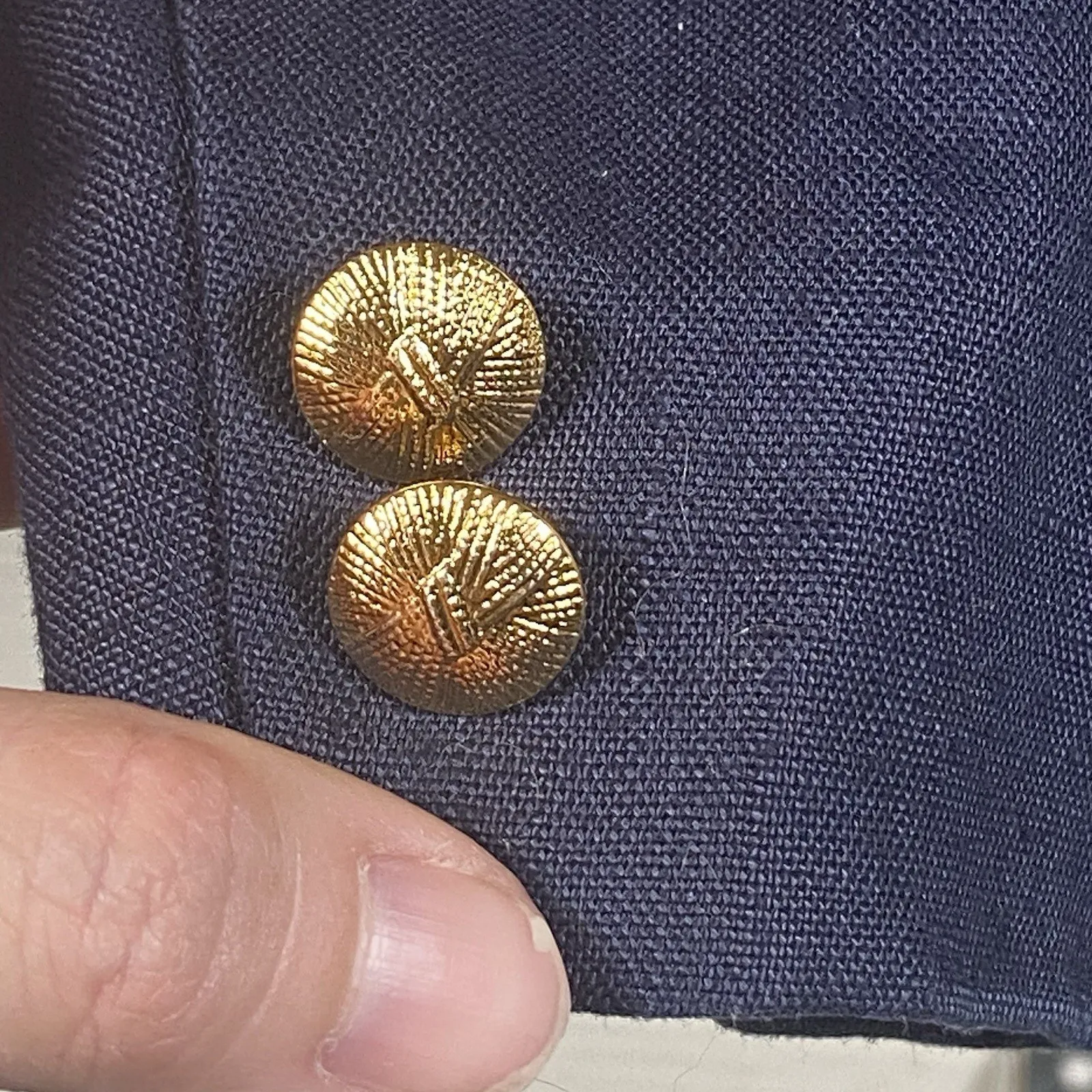 Talbots Blazer Womens 10 Petite Blue Linen Open Front Long Sleeve Coat Gold - Image 4