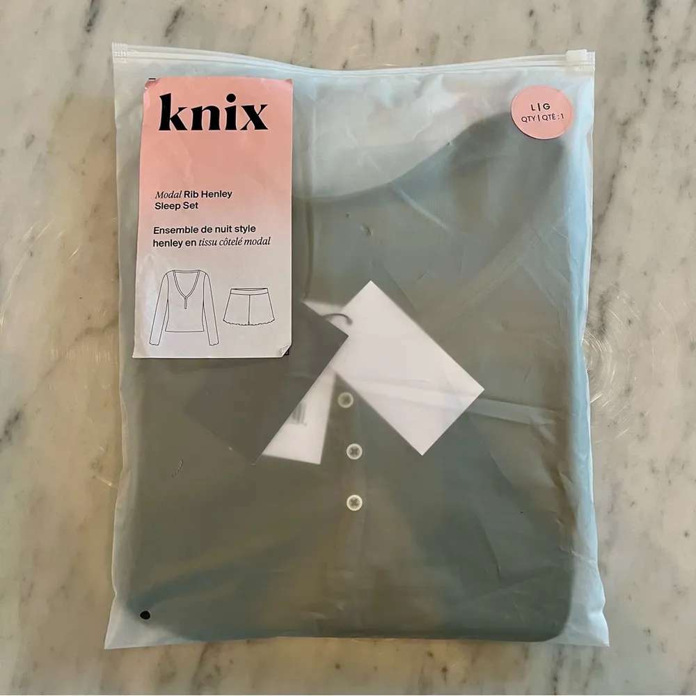 New with Tags Knix Modal Rib Henley Sleep Set Sz L $68 Large Soft Sold Out Green - Image 5