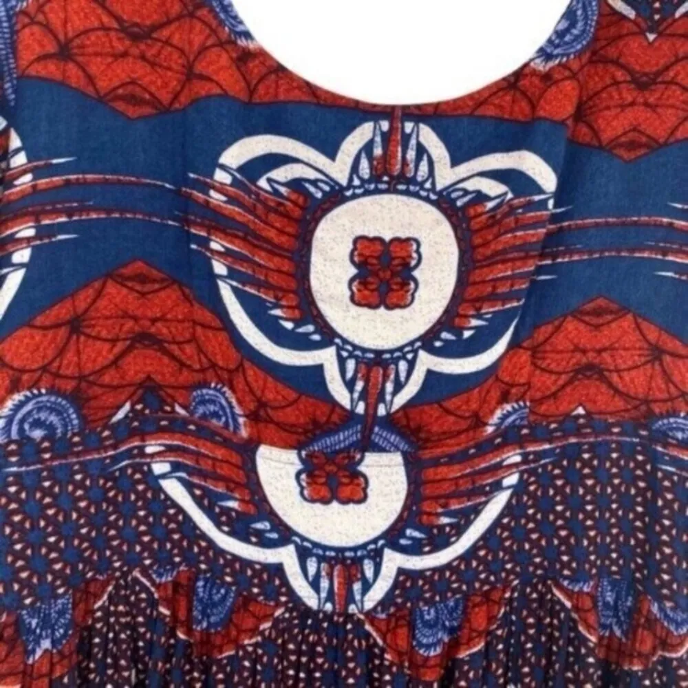 eShakti Red and Blue Cotton Boho Print Dress Tribal Western - Image 13