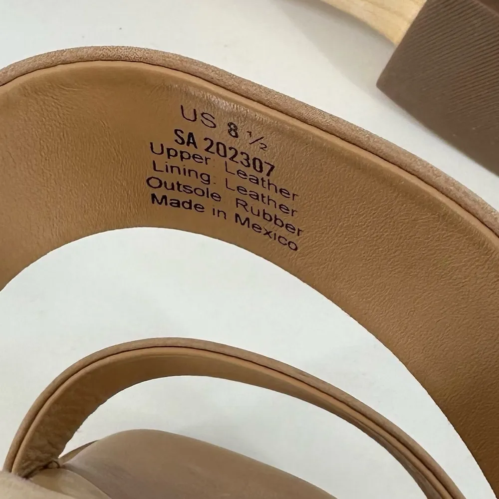 Nisolo Ellie All Day Leather Sandals sz 8.5 Double Strap Wood Bottom Heeled Clog Tan - Image 10