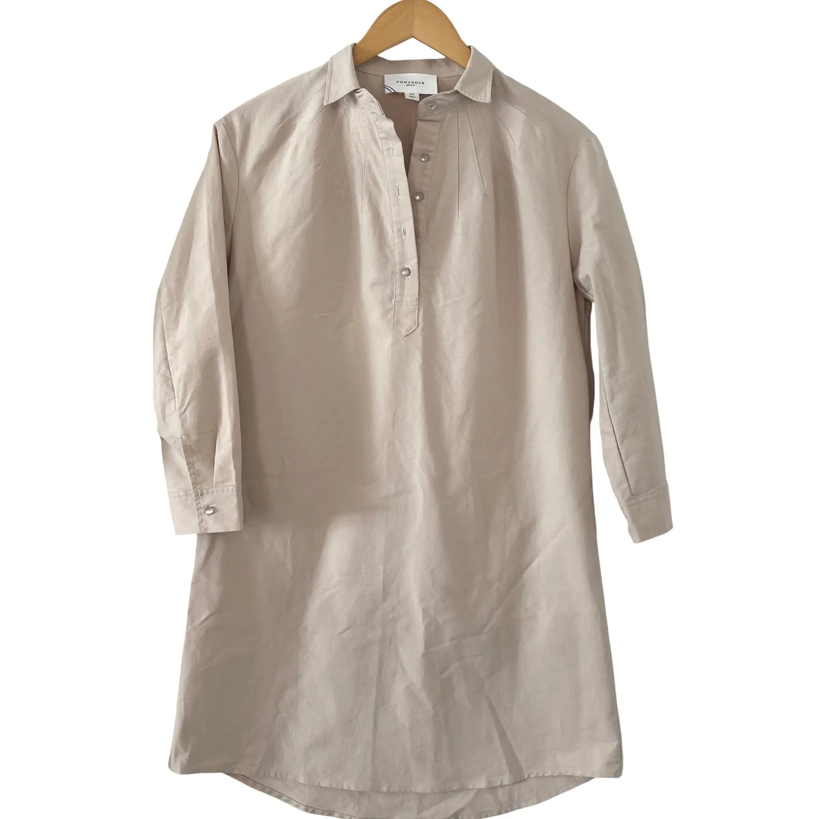 Pomander‎ Place Polly Womens XS Beige 3/4 Sleeve Button Up Shirt Dress Tan - Image 4