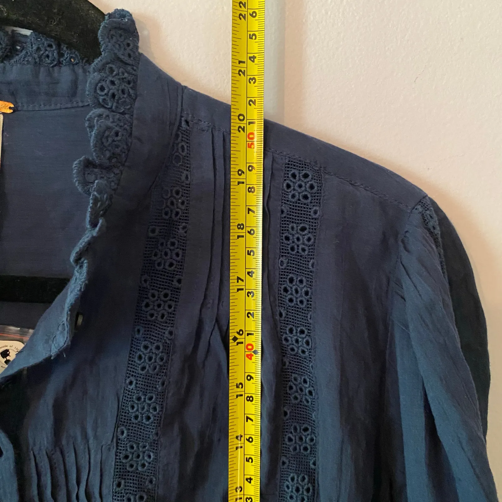 NWT Free People Best of Me Navy Blue Eyelet Blouse Boho Cotton Women's size XS - Image 10