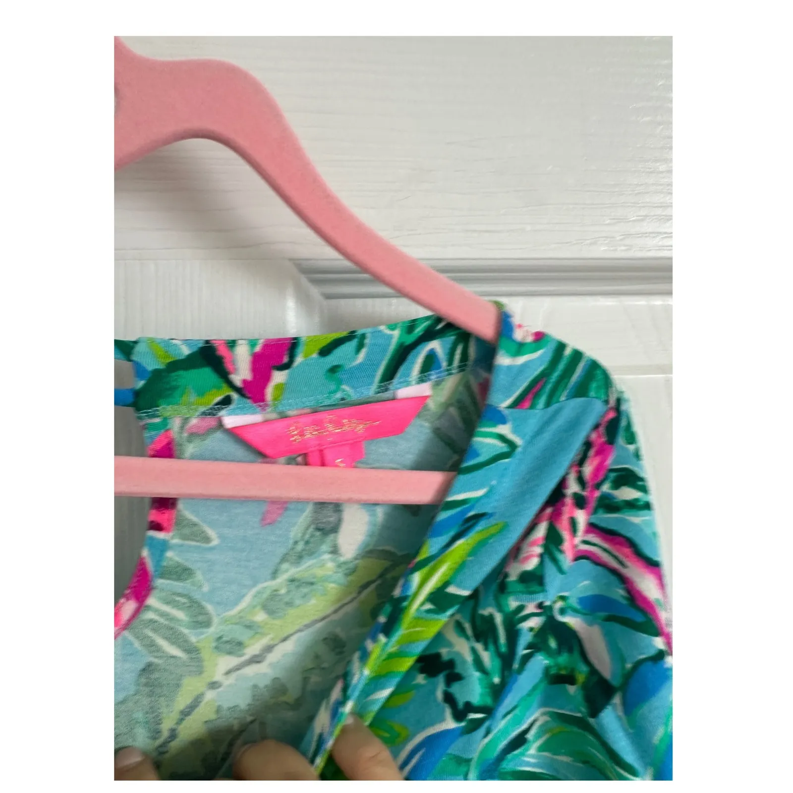 Lilly Pulitzer Boat‎ Neck Top 3/4 Sleeve Tropical Print Keyhole Back S - Image 2
