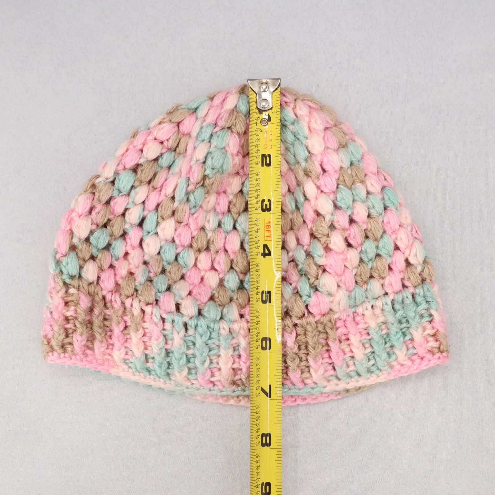 Pink Crochet Cable Knit Y2K Vintage Cottage Cozy Beanie Cap Hat OS - Image 7