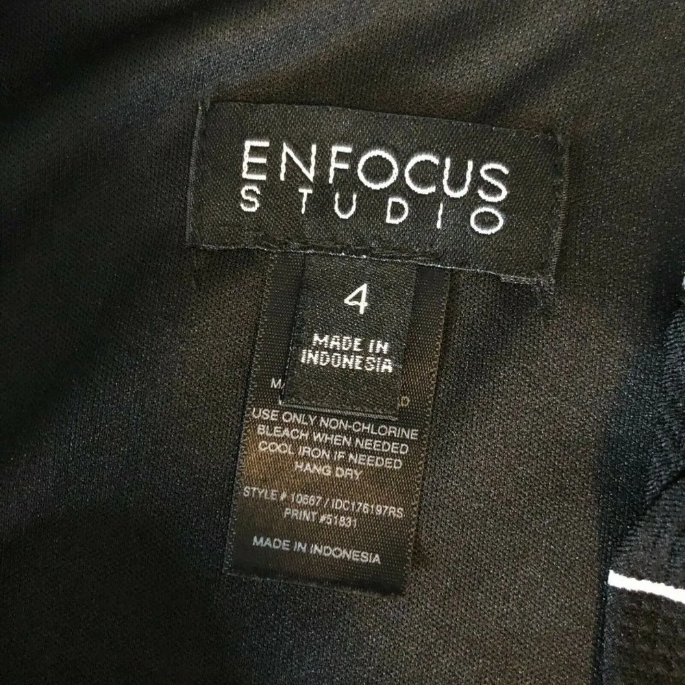 Enfocus Studio Sheath Dress Pleated Sleeveless Floral Black White Size 4 - Image 3