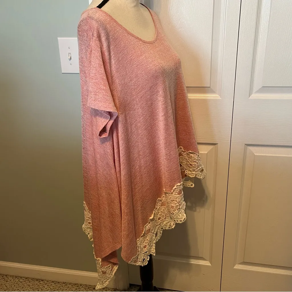 Jodifl Womens Size Small Oversized Pink Lace Trim Short Sleeve‎ Flowy Top Blouse - Image 8