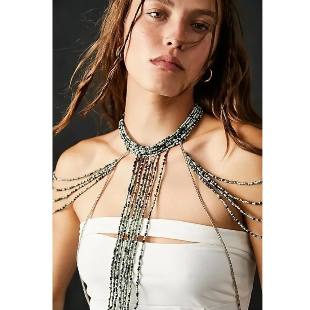 Free People Bohemian Beaded Festival Baez Body Chain Mustard Paprika Statement - Image 12